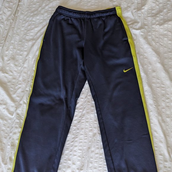 Nike Sweatpants Thermafit Navy and Yellow Striped - Picture 1 of 7